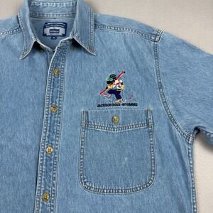 Jackson Hole Wyoming Good Denim All Sport Skier Denim Shirt Mens Medium